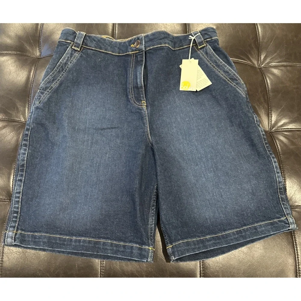 Boden Women US 12 Bermuda Mom Jean Long Shorts Indigo Blue R0112 DVN